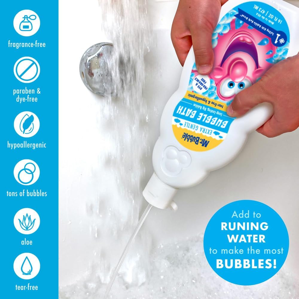 Extra Gentle Bubble Bath - Hypoallergenic, Tear Free Bubble Bath Solution Perfect for Sensitive Skin (Pack of 2 Bottles, 16 Fl Oz Each)