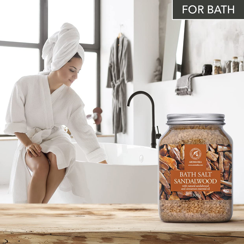 Bath Sea Salt Sandalwood 46 Oz (1300G) - Bath Salts with Sandalwood & Cinnamon Essential Oil for Bath Soak - Relaxing Bath - Muscle Relaxation - Aromatherapy Bath Salts - Sea Salt Bath