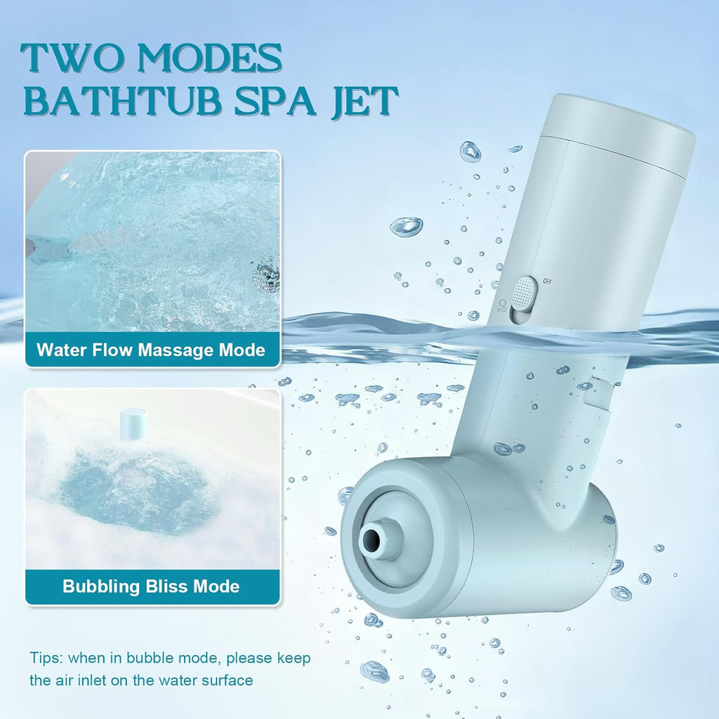 Bath Jet Spa, Impact Force 65 Kpa Rechargeable Bath Jet for Tub, Bubble and Jet Two Mode, Cordless Portable Bathtub Accessories with Adjustable Speed, Bathtub Jets for Home Spa, Relaxing (Blue)