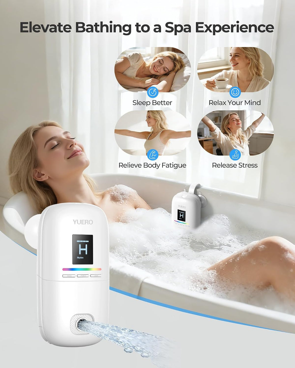 Bath Jets for Tub, Cordless Jet Spa & Bath Jet for Spa Mode, 3-Speed Bathtub Accessories with Adjustable Nozzles, Waterproof Bathtub Jets for Home Spa Relaxation & Travel Massage