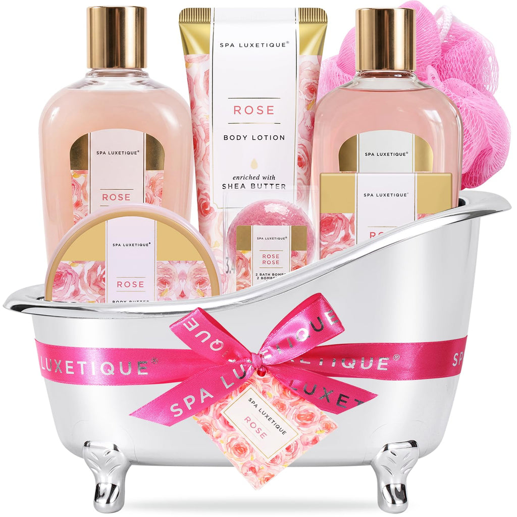 Gift Set for Women, Bath Sets for Women Gift, 8 Pcs Rose Spa Basket Includes Bubble Bath, Shower Gel, Body Lotion, Mom Birthday Gifts, Mother‘S Day Gifts for Her