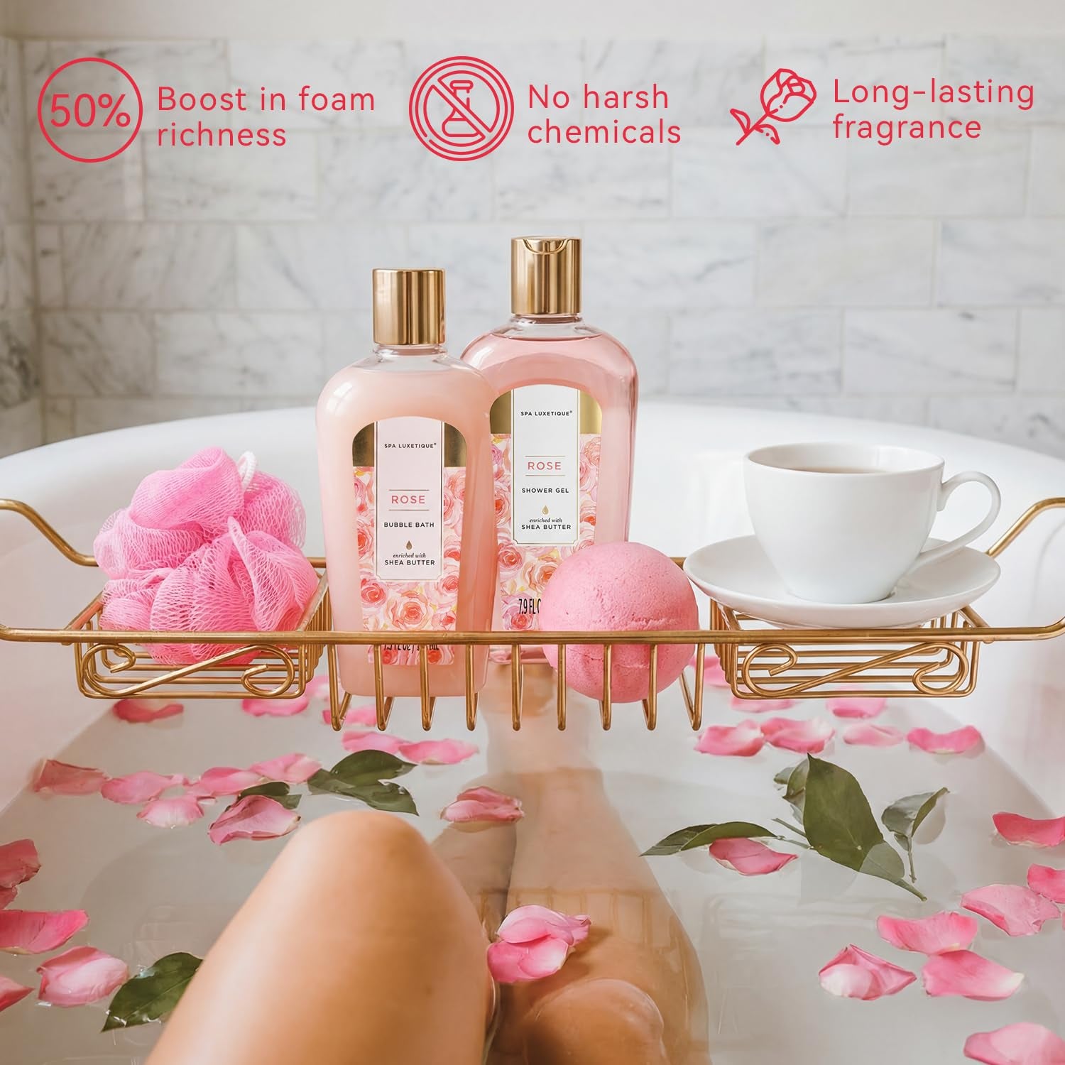Gift Set for Women, Bath Sets for Women Gift, 8 Pcs Rose Spa Basket Includes Bubble Bath, Shower Gel, Body Lotion, Mom Birthday Gifts, Mother‘S Day Gifts for Her