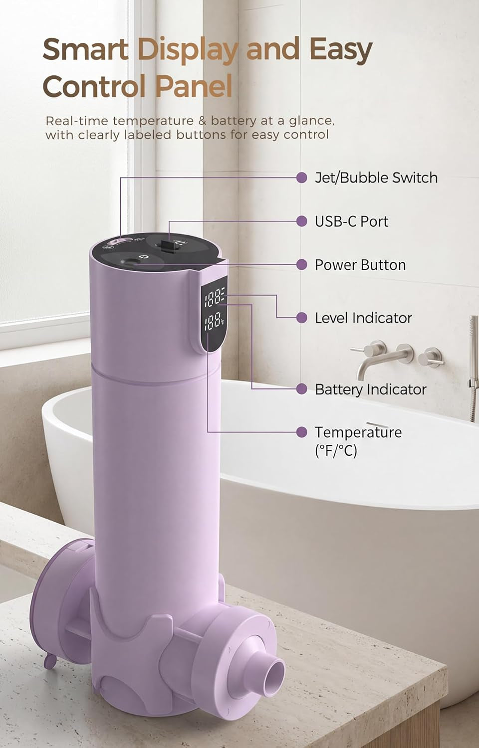 Bath Jets for Tub – Portable Cordless Bath Jet Spa for Bathtub with Vacuum-Lock Suction, Dual Jet & Bubble Mode, 360° Adjustable Water Flow