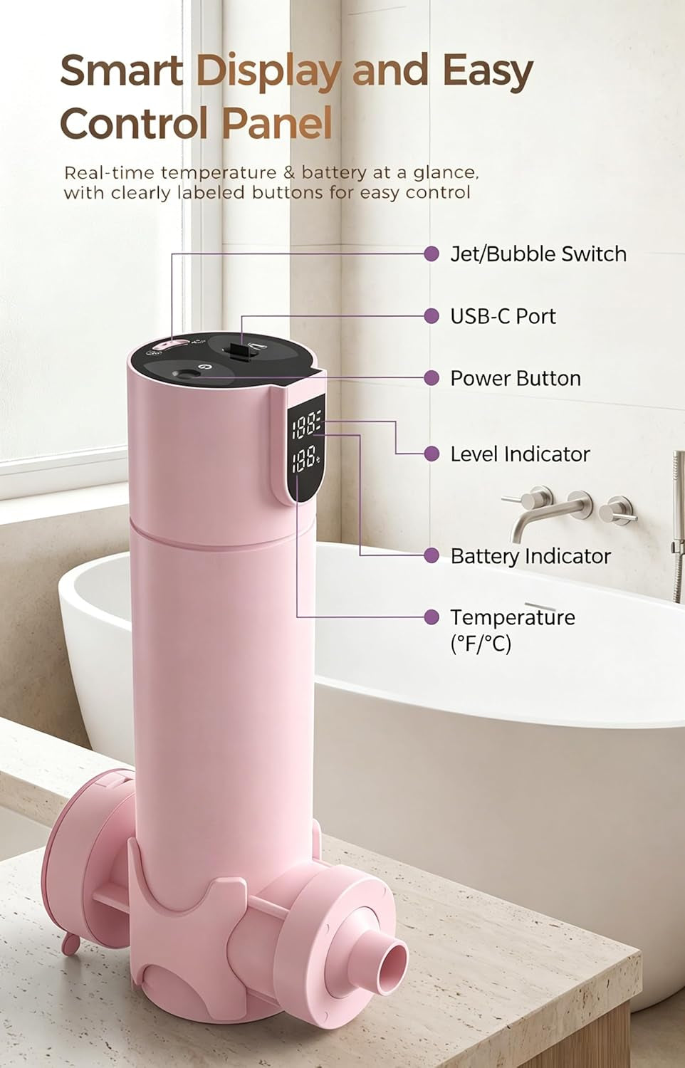 Bath Jets for Tub – Portable Cordless Bath Jet Spa for Bathtub with Vacuum-Lock Suction, Dual Jet & Bubble Mode, 360° Adjustable Water Flow