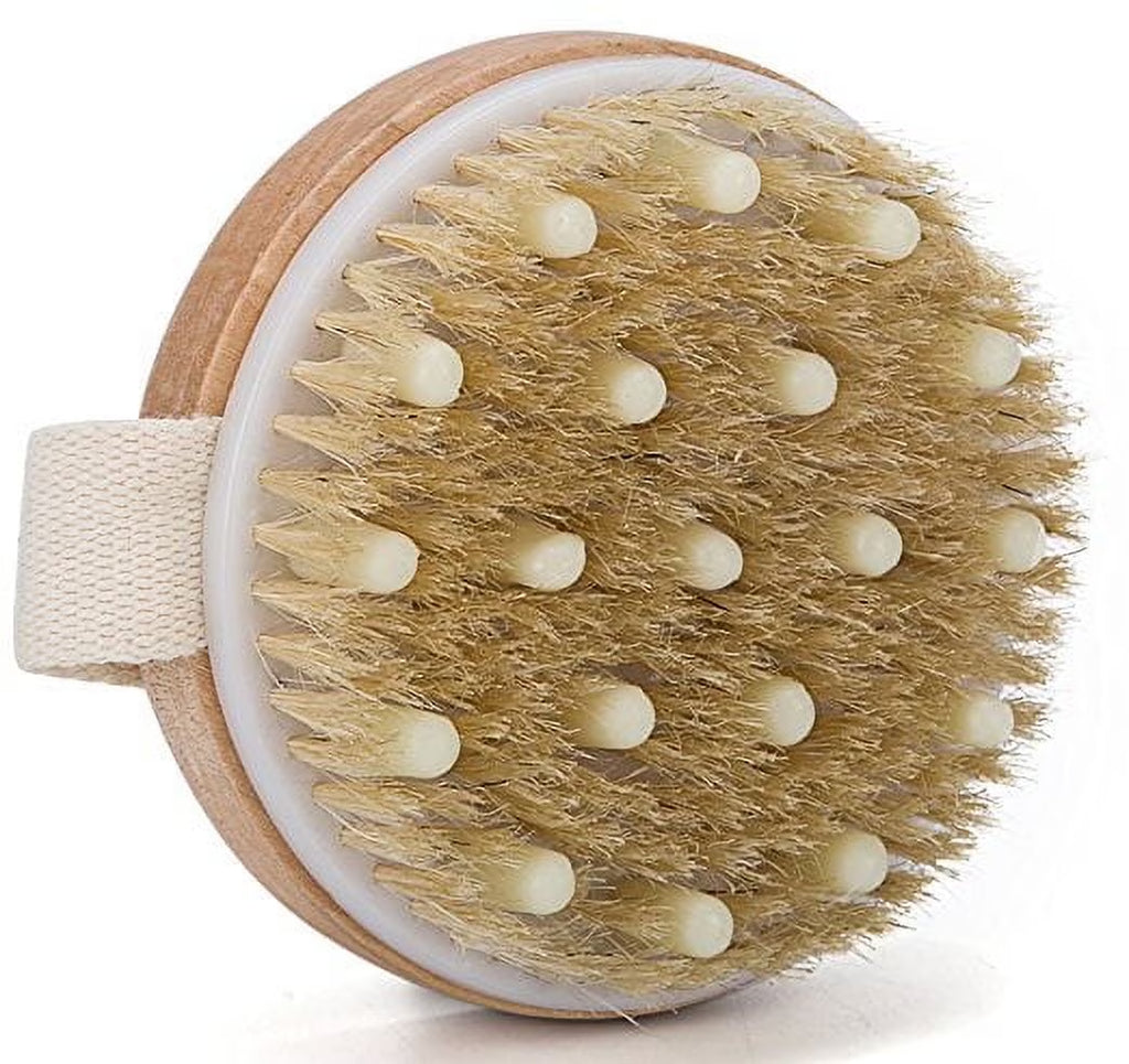 Body Brush with Solid Wood Handle, Wet and Dry Bath Brush for Body Cleansing,