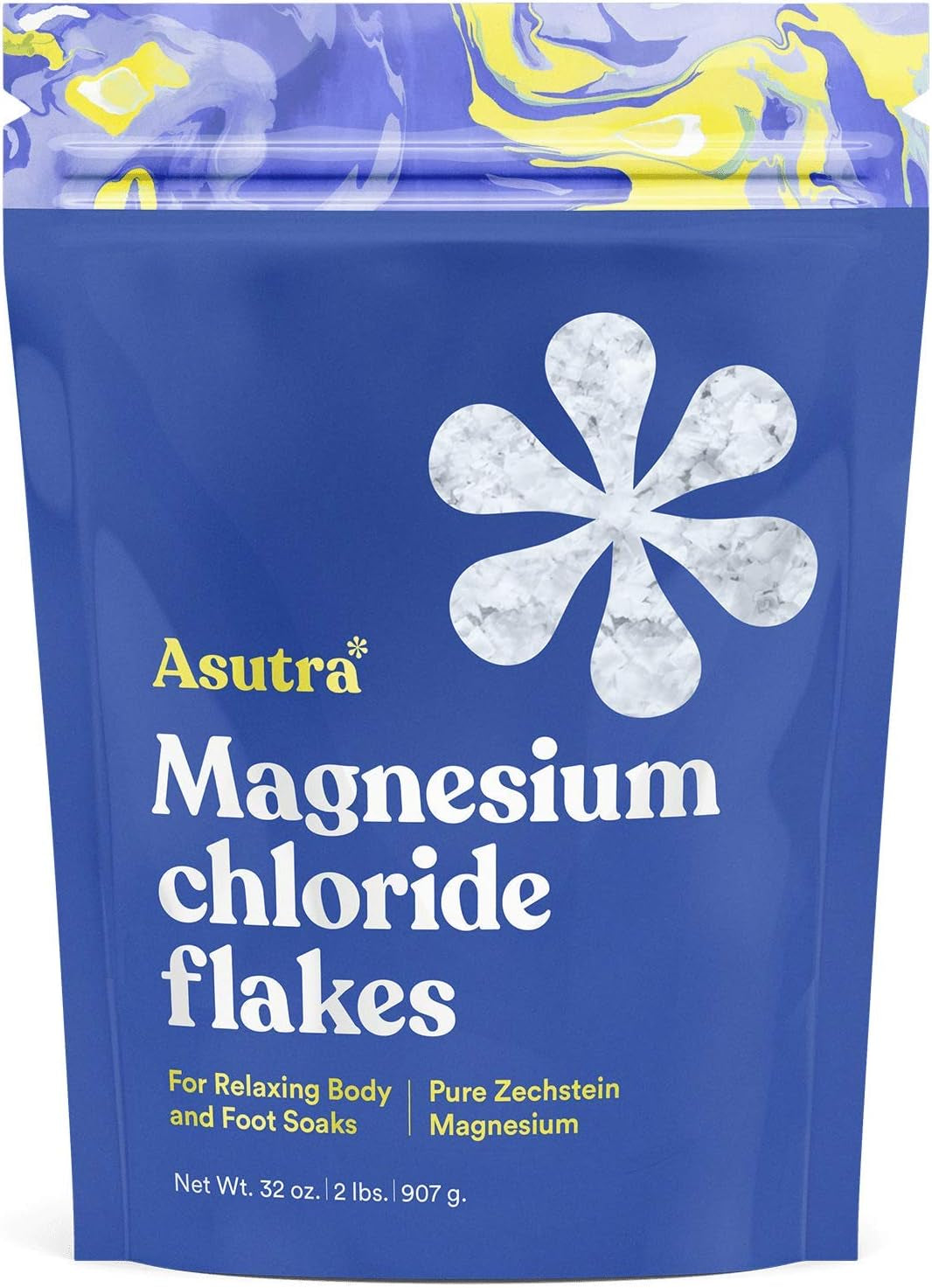 Magnesium Chloride Flakes for Bath, Pure Zechstein Source, Magnesium Flakes for Bath Soak, Foot & Body, FSA Eligible/Hsa Approved 2 Lbs