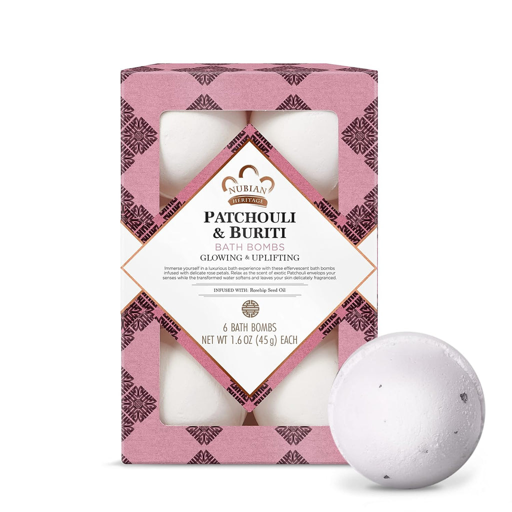 Nubian Heritage Bath Bombs Patchouli and Buriti Uplifting Bath and Body Products 1.6 Oz 6 Count (Pack of 1)