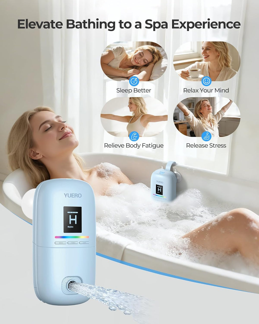 Bath Jets for Tub, Bath Jet or Bubble Mode, Cordless Waterproof Portable Bathtub Accessories with 3-Level Adjustable Speed, Bathtub Jets Massage for Home Spa, Travel Massage, Relaxing, Soothing