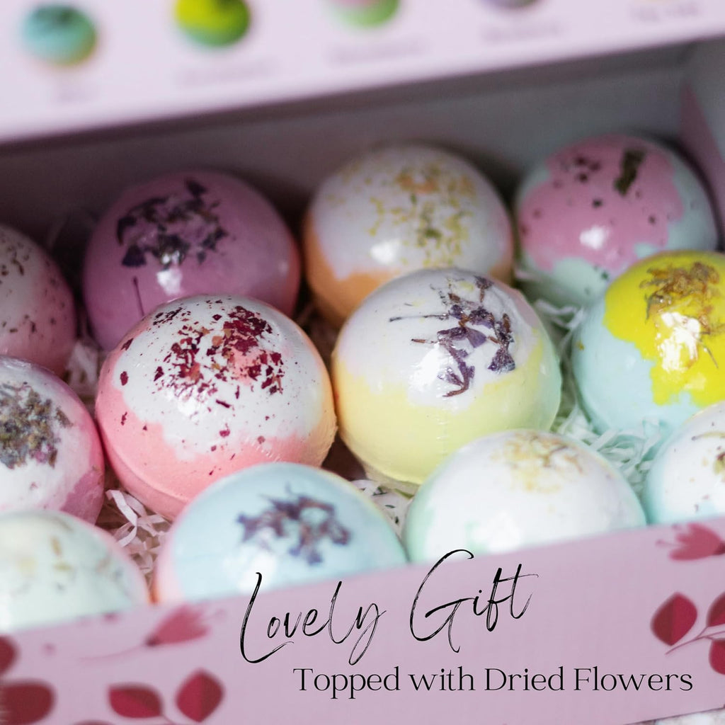 12 Inspire Bath Bombs for Women & Girls – Flower Topped Bath Bombs Girls, Fun Bathbombs Set, Organic Bath Fizzers, Luxury Gift for Mothers Day, Birthday, Christmas, Easter or Self Care