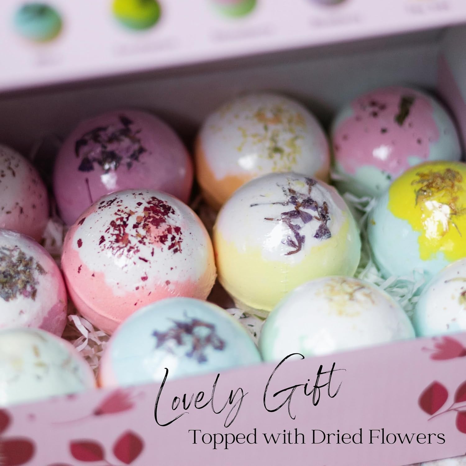 12 Inspire Bath Bombs for Women & Girls – Flower Topped Bath Bombs Girls, Fun Bathbombs Set, Organic Bath Fizzers, Luxury Gift for Mothers Day, Birthday, Christmas, Easter or Self Care