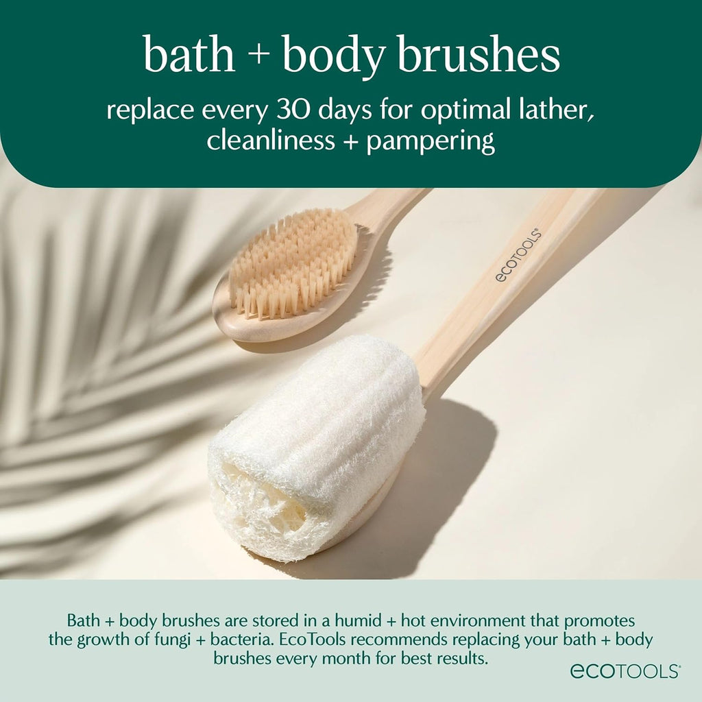 2-In-1 Ecopouf Bath Brush, Loofah Brush for Bath & Shower, with Long Handle & Recycled Netting for Cleansing & Exfoliating, Back Brush for Men & Women, Eco-Friendly & Cruelty-Free, 1 Count