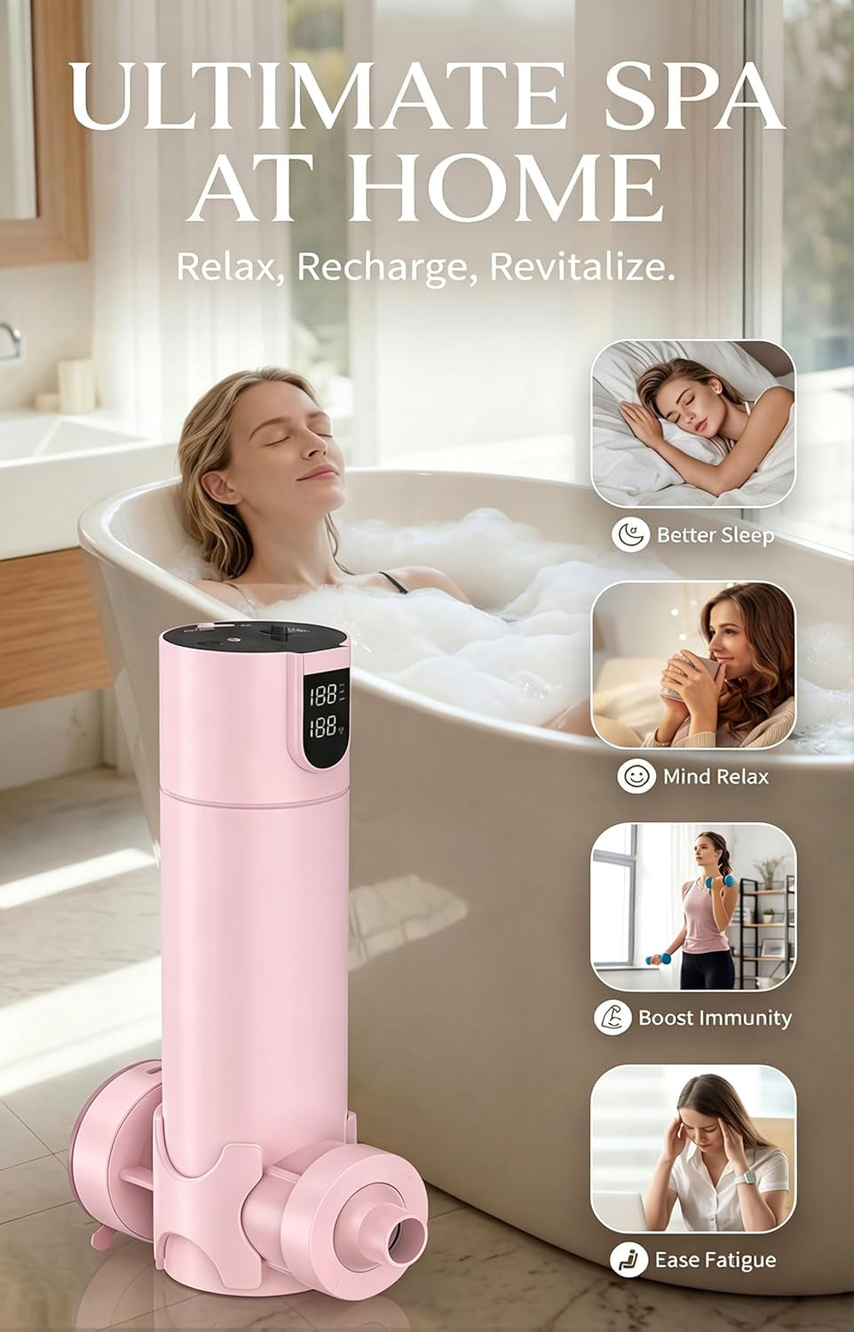 Bath Jets for Tub – Portable Cordless Bath Jet Spa for Bathtub with Vacuum-Lock Suction, Dual Jet & Bubble Mode, 360° Adjustable Water Flow