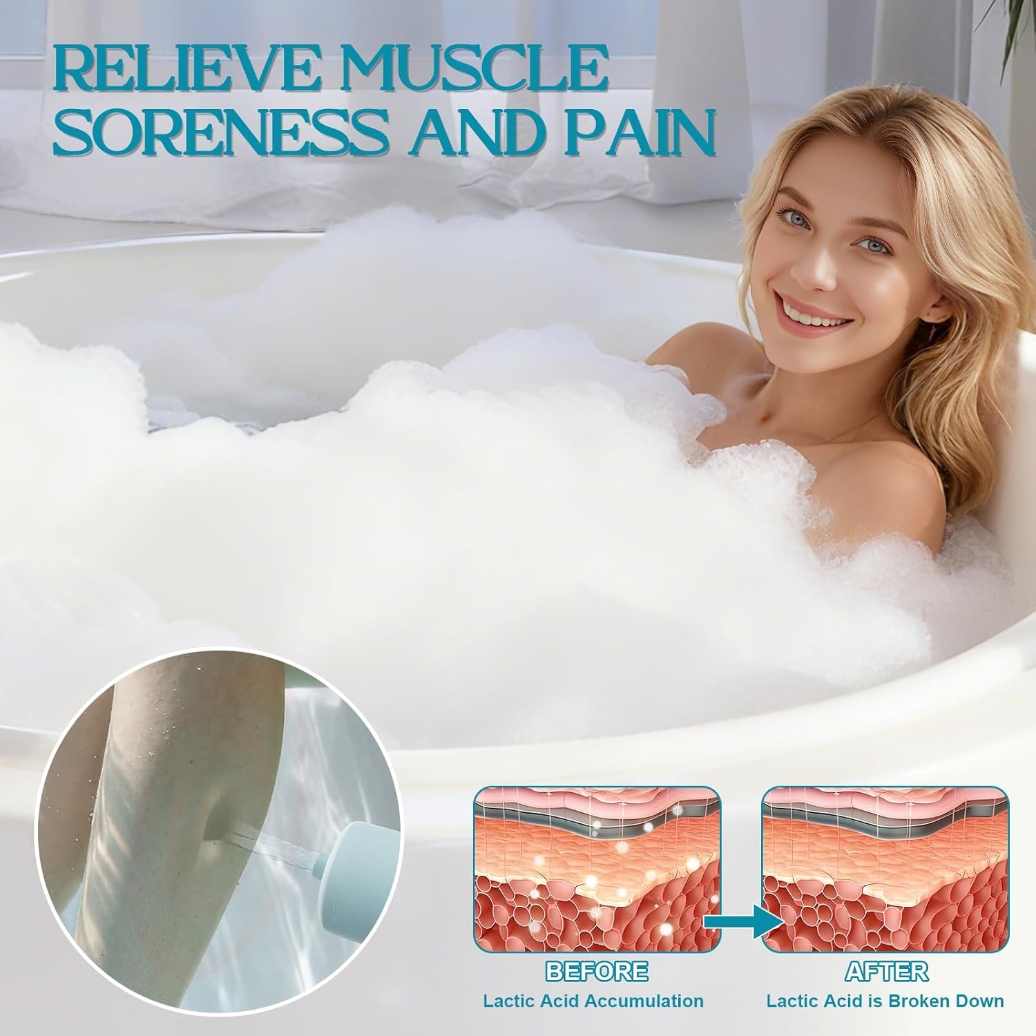 Bath Jet Spa, Impact Force 65 Kpa Rechargeable Bath Jet for Tub, Bubble and Jet Two Mode, Cordless Portable Bathtub Accessories with Adjustable Speed, Bathtub Jets for Home Spa, Relaxing (Blue)