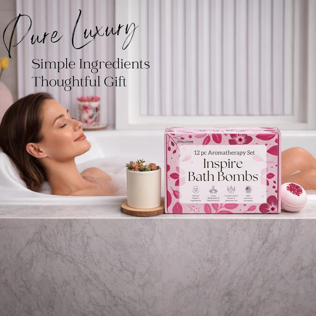12 Inspire Bath Bombs for Women & Girls – Flower Topped Bath Bombs Girls, Fun Bathbombs Set, Organic Bath Fizzers, Luxury Gift for Mothers Day, Birthday, Christmas, Easter or Self Care