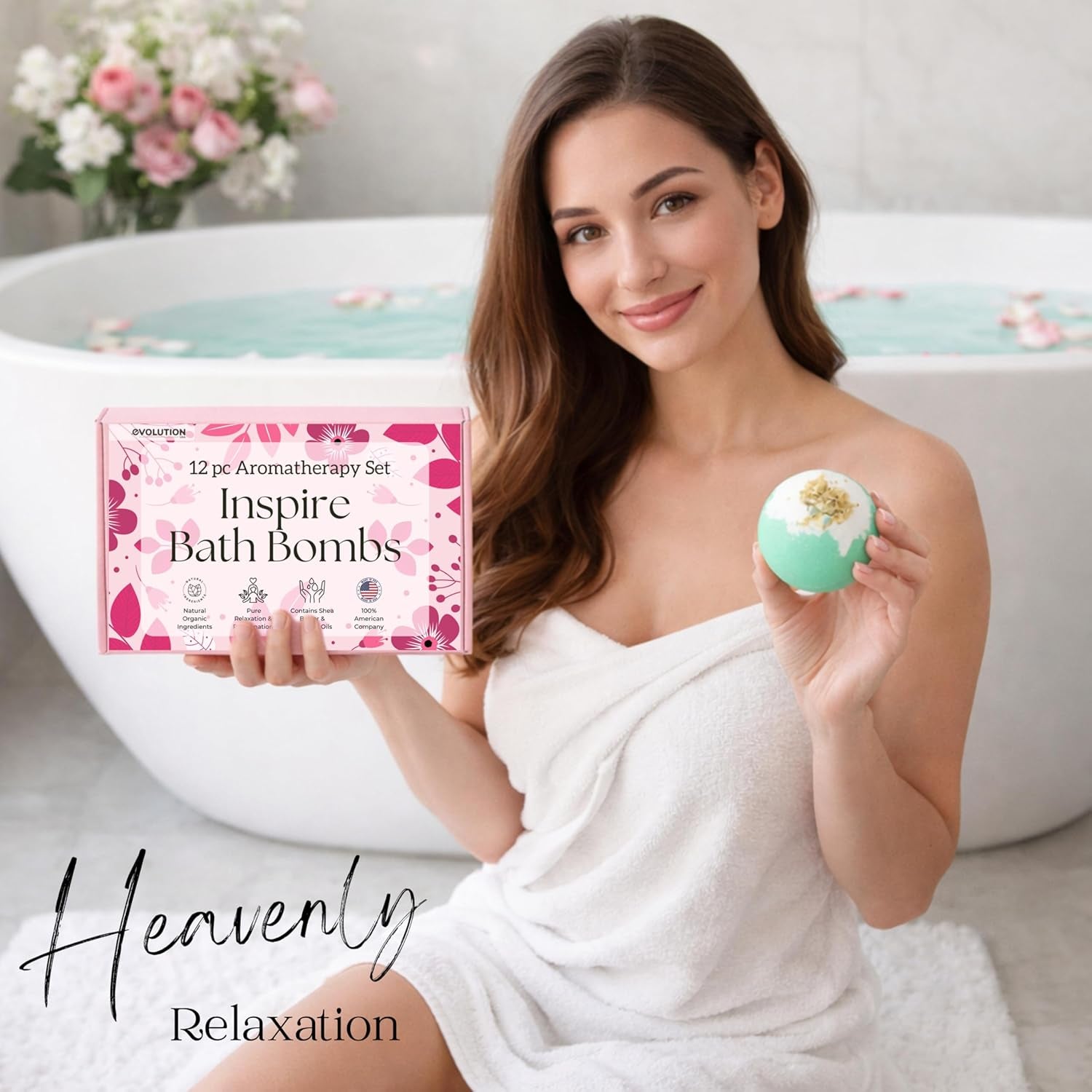 12 Inspire Bath Bombs for Women & Girls – Flower Topped Bath Bombs Girls, Fun Bathbombs Set, Organic Bath Fizzers, Luxury Gift for Mothers Day, Birthday, Christmas, Easter or Self Care