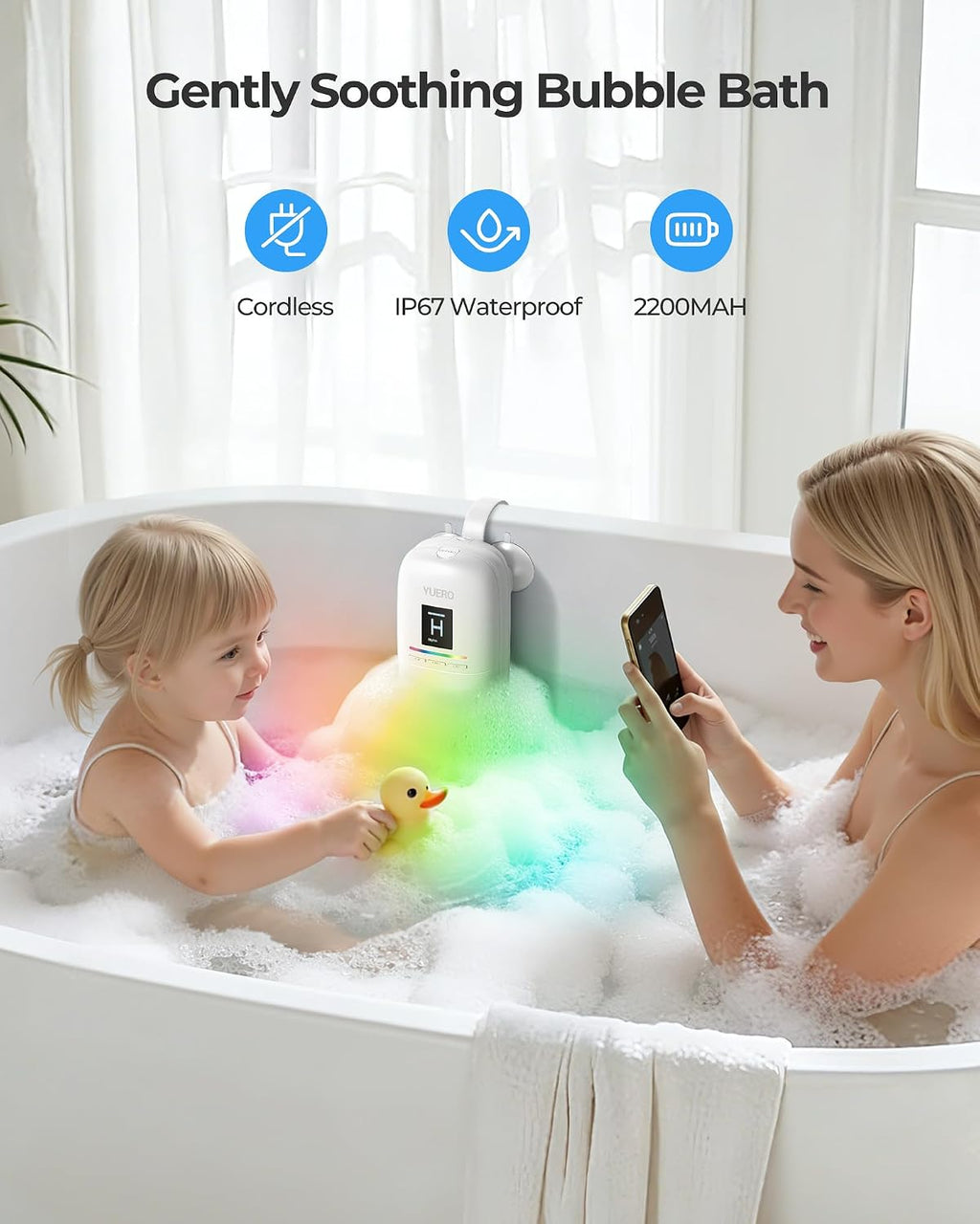 Bath Jets for Tub, Cordless Jet Spa & Bath Jet for Spa Mode, 3-Speed Bathtub Accessories with Adjustable Nozzles, Waterproof Bathtub Jets for Home Spa Relaxation & Travel Massage