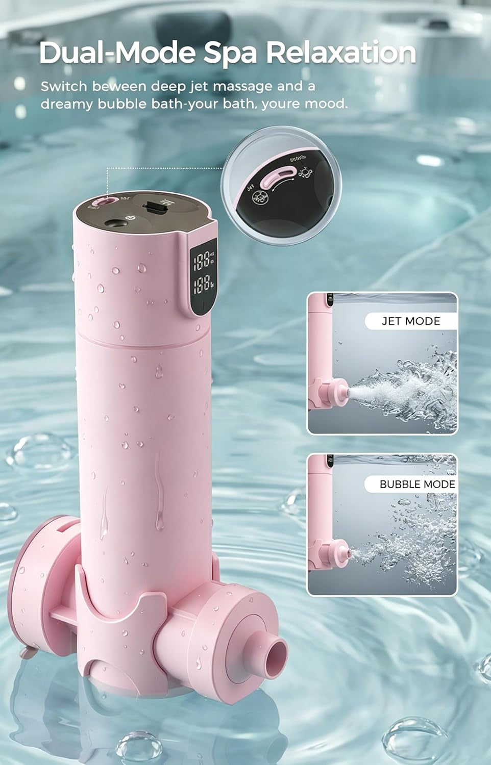 Bath Jets for Tub – Portable Cordless Bath Jet Spa for Bathtub with Vacuum-Lock Suction, Dual Jet & Bubble Mode, 360° Adjustable Water Flow